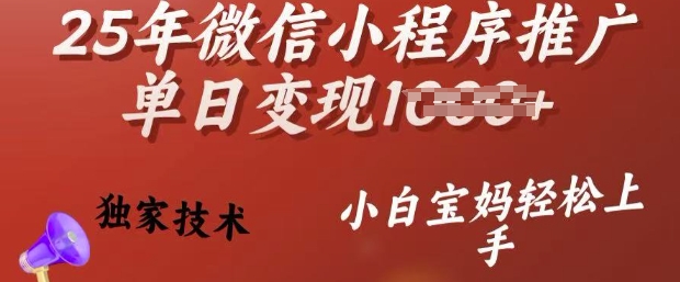 25年微信小程序推广单日变现多张，独家技术，小白宝妈轻松上手【揭秘】-超好资源网