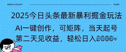 2025今日头条最新暴利掘金玩法，AI一键创作，可矩阵，当天起号，第二天见收益轻松日入多张-超好资源网