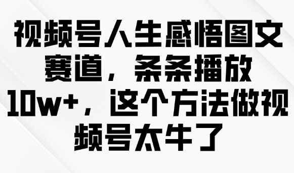 视频号人生感悟图文赛道，条条播放10w+，这个方法做视频号太牛了-超好资源网